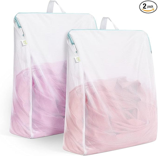 OTraki Large Mesh Laundry Bags 24x32 inch Hanging Delicates Mesh Laundry Bag with Handles Lingerie Bags Washing Machine Bag Zipper Opening,Don't Drying, Melting 140-176℉,White