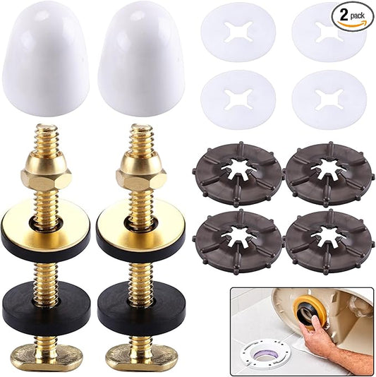 Toilet Bolts for Floor, 2 Pack Toilet Flange Bolts Seal Toilet Bowl to Flange, Toilet Wax Ring Replacement Part Include Install Part Include Solid Brass Bolts, Nuts, Washers and Caps