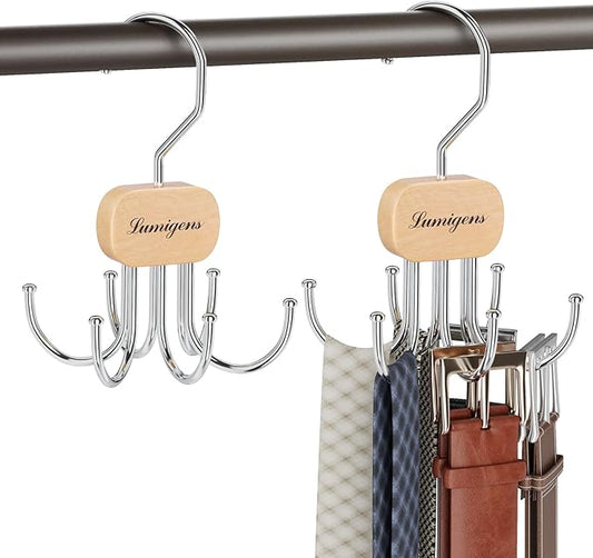 Belt Hanger, Belt Organizer for Closet,Rotatable Tie Rack,Belt Holder,Hanging Closet Organizer Hook for Belt, Bra, Tank Top, Tie, Scarf, Purse,1PCS,Natural