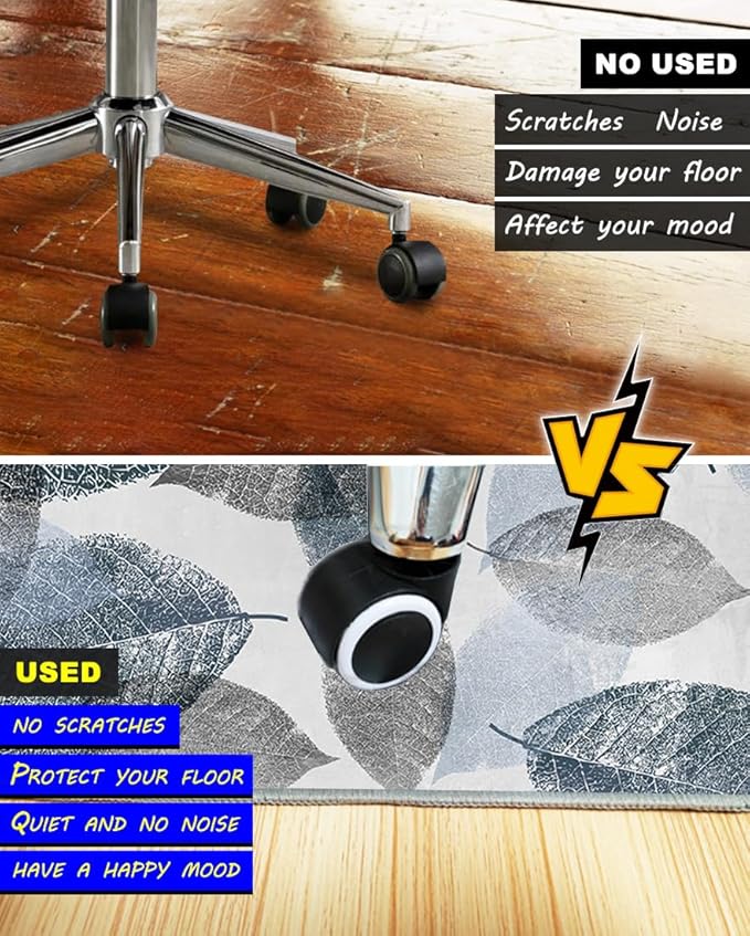 Office Chair Mat for Hardwood Floor &Low-Pile Carpet,55"*35" Under Desk Mat, Computer Chair Rug,Anti-Slip Floor Protector for Home Office Blue Leaf