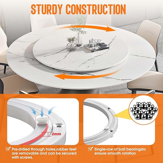 Heavy Duty Lazy Susan Turntable Bearing 8 Inch, 500lbs Capacity Rotating Swivel Plate for Round Table, Heavy Duty Swivel Base for Dining Room Kitchen