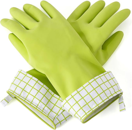 Full Circle Splash Patrol - Natural Latex Cleaning Dish Gloves, Stay-Dry Cotton Cuffs, Durable with Protective Lining, Medium/Large, (1 Pair) Green