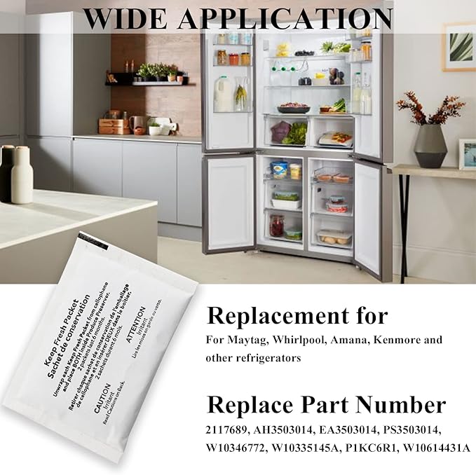 W10346771A Fresh Flow Produce Preserver Keep Fresh Packet Refill Compatible with Whirlpool Refrigerator Replaces Part # P1FB6S1 & P1KL6S1CS (8 Pouches - 4 Pack)