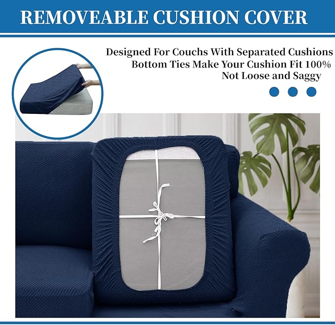 XINEAGE 2025 New 2 Pieces Chair Covers with Arms Super Stretch Chair Slipcover for Living Room Pet Dog Universal Slip Cover Anti Slip Armchair Furniture Protector (Navy Blue), 31"-46"(1 Cushion)