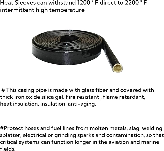 1"(25mm) ID Heat Shielded Fire Thermo Armor Fire Sleeve Silicone Coated Fiberglass for Automotive Hose Lines & Electrical Wiring Black, 5 feet