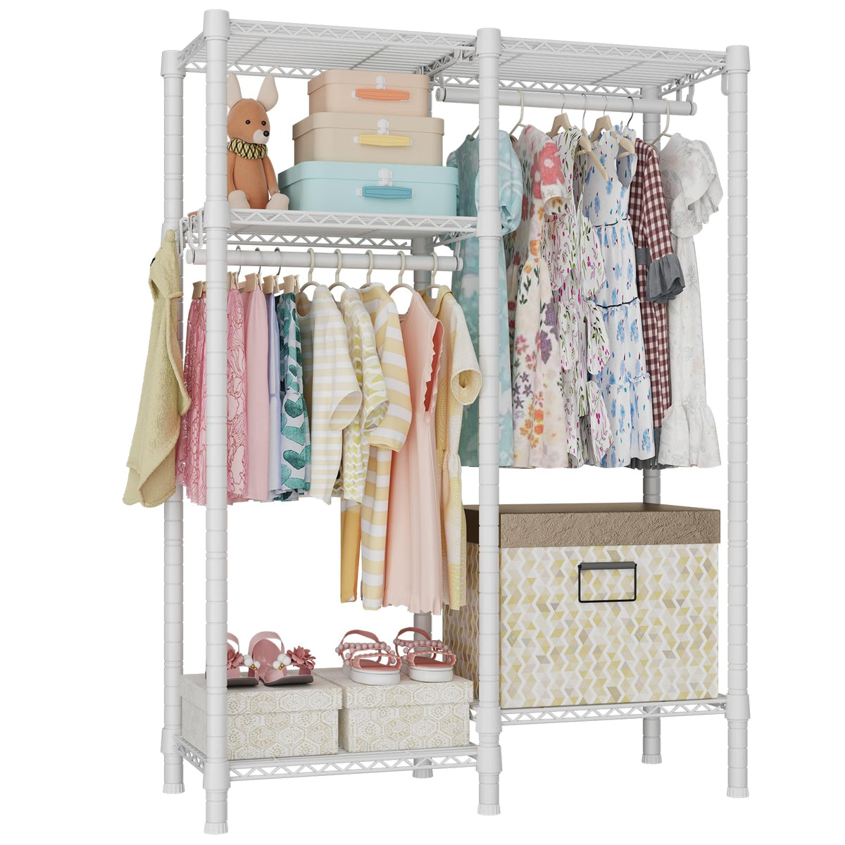 F1 Garment Rack for Kids, 4 Tiers Closet System Hold 410lbs - Image 1