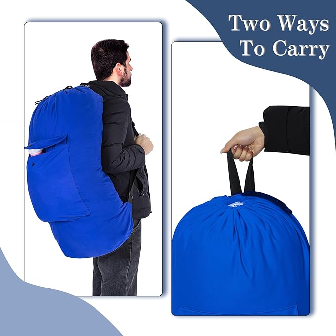Sanlykate Canvas Backpack Laundry Bag - Extra Large Durable Dirty Clothes 2-3 Days Capacity with Adjustable Shoulder Strap & Front Pocket, for College Dorm, Apartment, Laundromats, Camping Travel