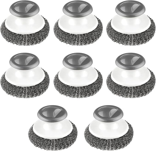 8 Pcs Stainless Steel Scrubber Steel Wool Scrubber Tool Scrubbing Scouring Brush Ball with Handle for Home Kitchen Pots Pans