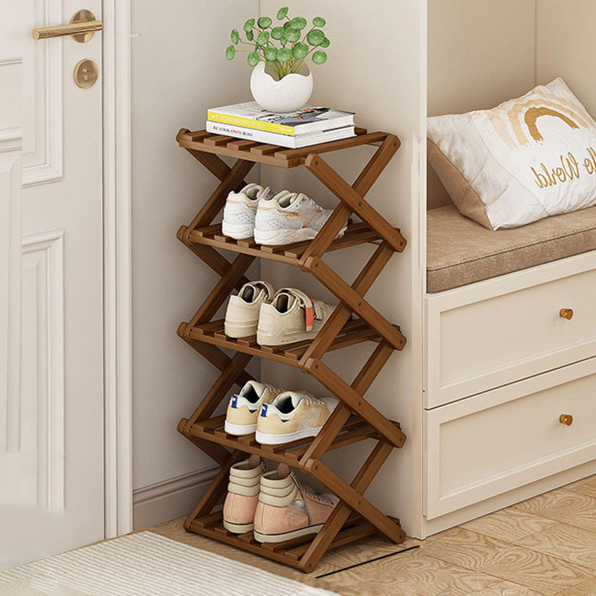YYW Shoe Rack, Foldable Bamboo Shoes Shelf - Image 1