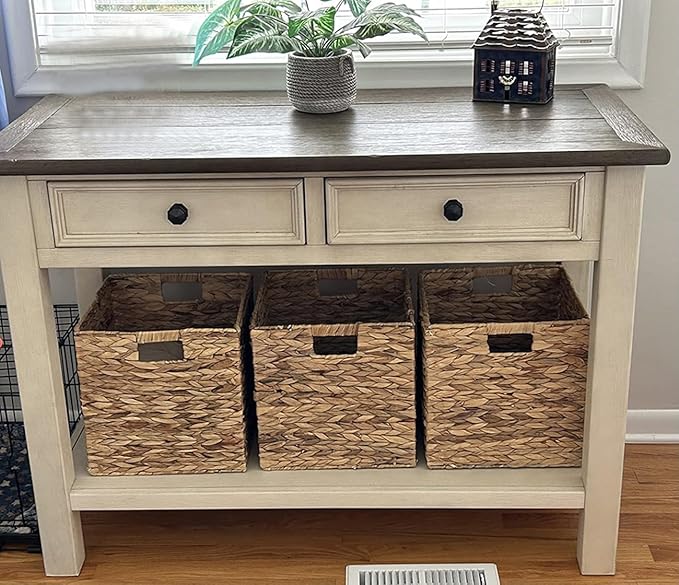 10.5x10.5in Storage Baskets Set of 5 Water Hyacinth Baskets,Foldable Handwoven Storage Cubes,Wicker Cube Baskets Laundry Organizer Totes for Bathroom, Bedroom, Laundry, Pantry, Shelves