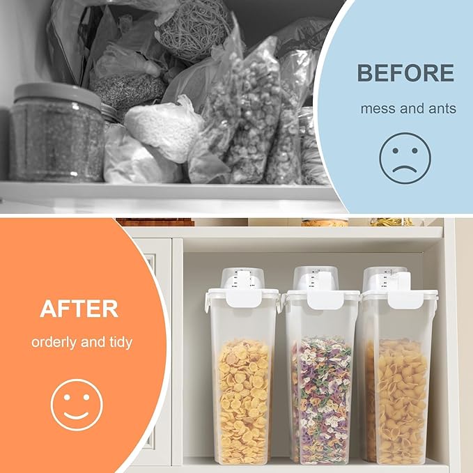 5-7LBS Upgraded Large Nozzle Cat Dog Food Storage Container BPA-free, Airtight Pet Food Storage Bin with 4 Lock Buckles, Sealing Gasket, Cup for Pet Food, Dog Treats, Rice, Flour, Dry-White