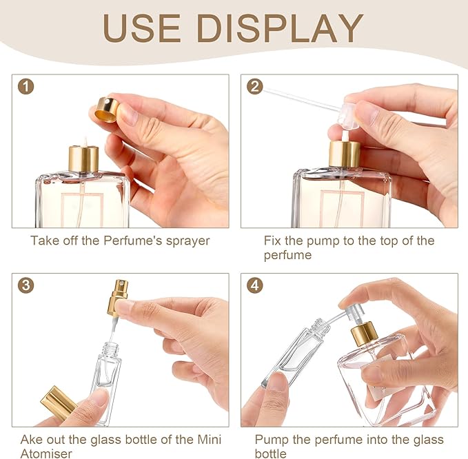 Domensi 30 Pcs 8 ml Empty Glass Perfume Bottles Bulk - Gold Refillable Cologne Spray Atomizer with Pump, for Travel, Skincare, Haircare, Cleaning & DIY Essentials