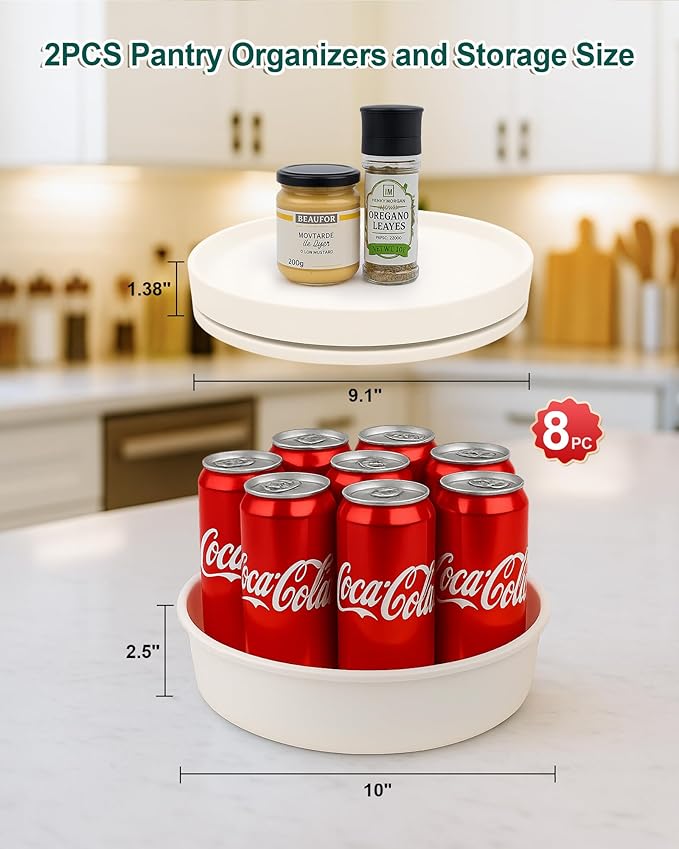 Pantry Organizers and Storage, 1 Set of 9.1 Inch Lazy Susan Organizer and 10 Inch Kitchen Organizers and Storage, Stackable Kitchen Pantry Organizers and Storage for Spice Cans Vegetable Black