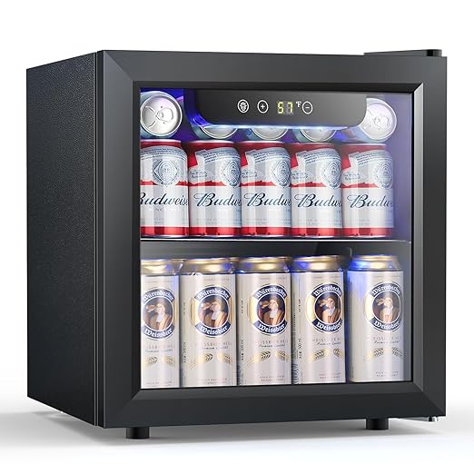 COWSAR Beverage Refrigerator, 50 Cans Wine Cooler, ETL Approved 1.3 Cu.ft Mini Fridge with Glass Door, Adjustable Shelves, Digital Temperature Freestanding Small Drink Fridge for Soda Beer or Wine