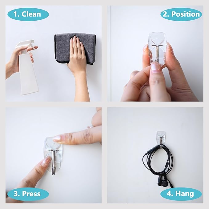 32 Small Hooks+40 Removable Strips, White Wire Hanger Hooks, Heavy Duty with Adhesive Strips, Damage-Free Utility Hooks, No Tools Wall Hook for Hanging, Value Pack