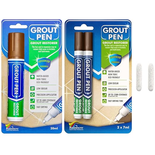 Grout Pen Tile Paint Marker: Brown 2 Pack with Extra Tips (Narrow, 5mm) & Large Brown (Wide, 15mm Tip) - Waterproof Grout Colorant and Sealer Pen to Renew, Repair, and Refresh Tile Grout