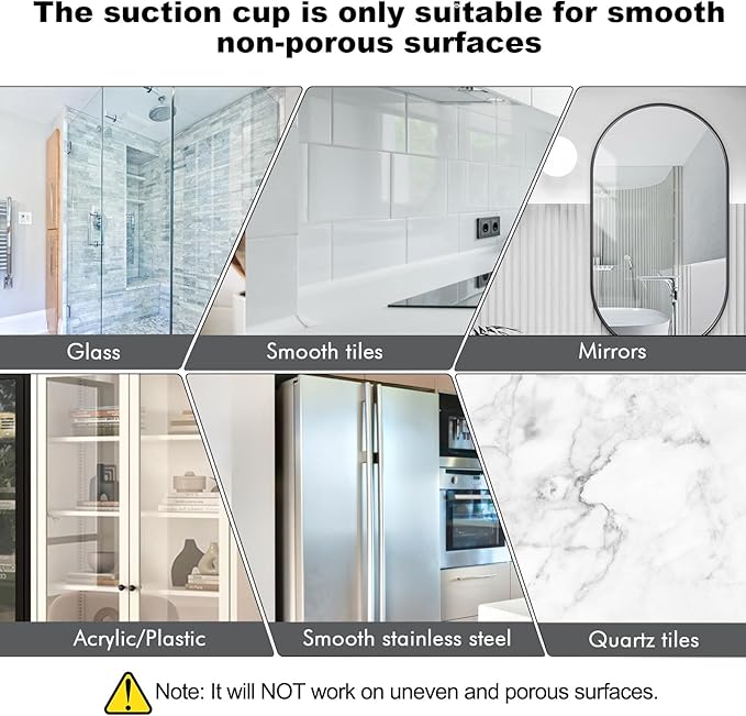 6 PCS Suction Cup Shower Towel Hooks, Wall Mount Robe Holder, Heavy Duty No Drill Wall SUS304 Waterproof Stainless Steel Hooks for Bedroom, Bathroom, Kitchen, Hotel and Office (Matte Black)