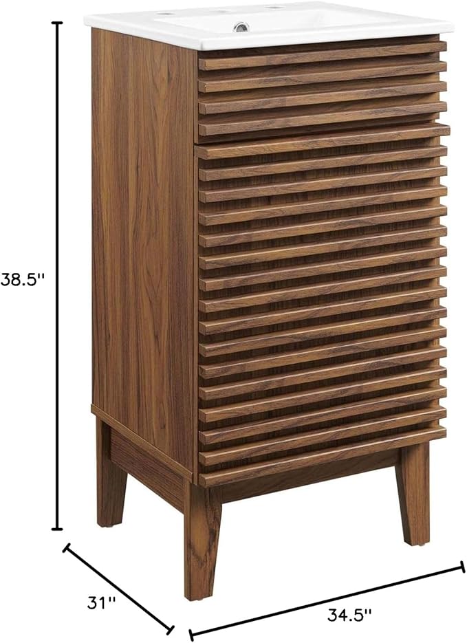 Modway Render 18" Bathroom Vanity with Sink in Walnut White