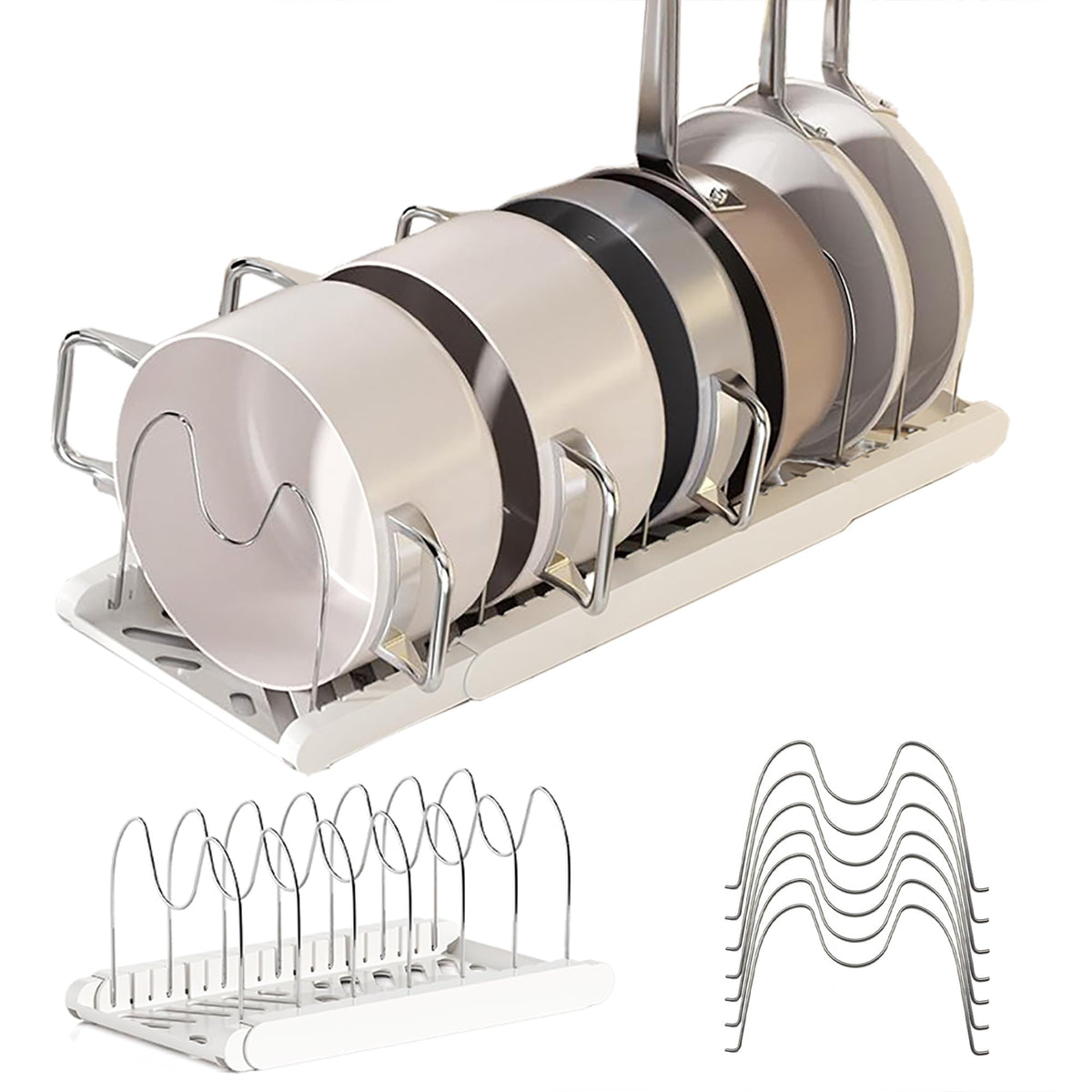 Pot Rack: 13.6"-22" Pots and Pans Organizer Under Cabinet,Apricot - Image 1