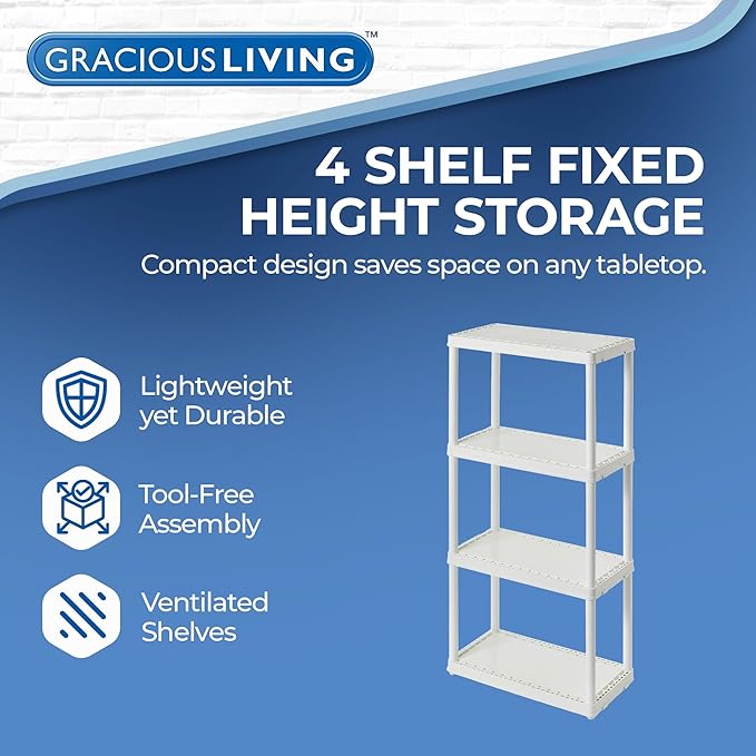 Gracious Living 4 Shelf Fixed Height Solid Light Duty Storage Unit 12 x 24 x 48 for Home, Garage, Basement, & Laundry, White (3 Pack)