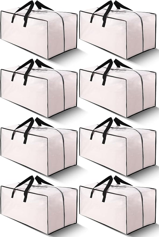 Cosy Family 8 Pack Heavy Duty Extra Large Moving Bags with Backpack Straps - Strong Handles & Zippers, Storage Totes For Space Saving, Fold Flat, Alternative to Moving Box (Set of 8, Clear)
