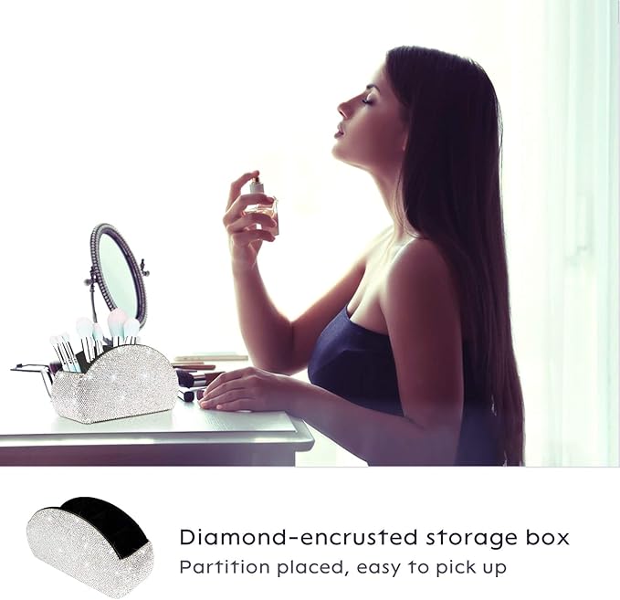 KEYPOWER Bling Rhinestone Makeup Cosmetic Jewelry Organizers Drawer & Remote control Holder(White)