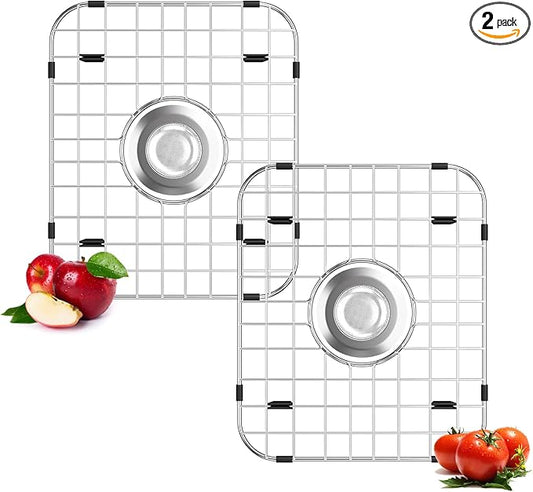 2Pack Sink Protector Grid 13.7''x11.6''x1'', Stainless Steel Sink Protectors for Kitchen Sink with Center Drain Hole, Anti-rust Metal Sink Bottom Grid With 2Pack Sink Strainers
