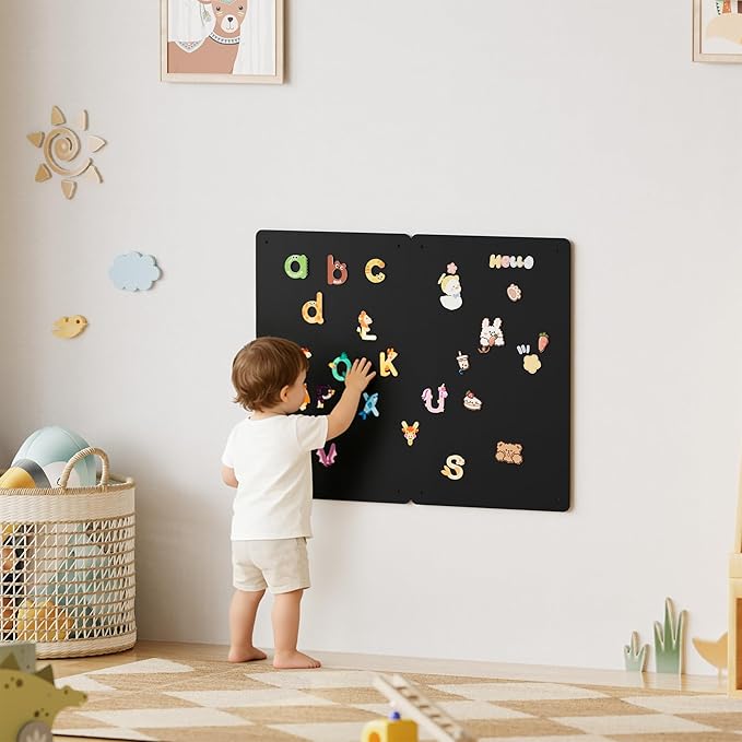 2 Pack Magnetic Board for Wall, 17.5" x 11.4" Magnet Bulletin Memo Board, Metal Sheets to Display Magnetic Letter Number Souvenir, Notes, Poetry, Photos, Black