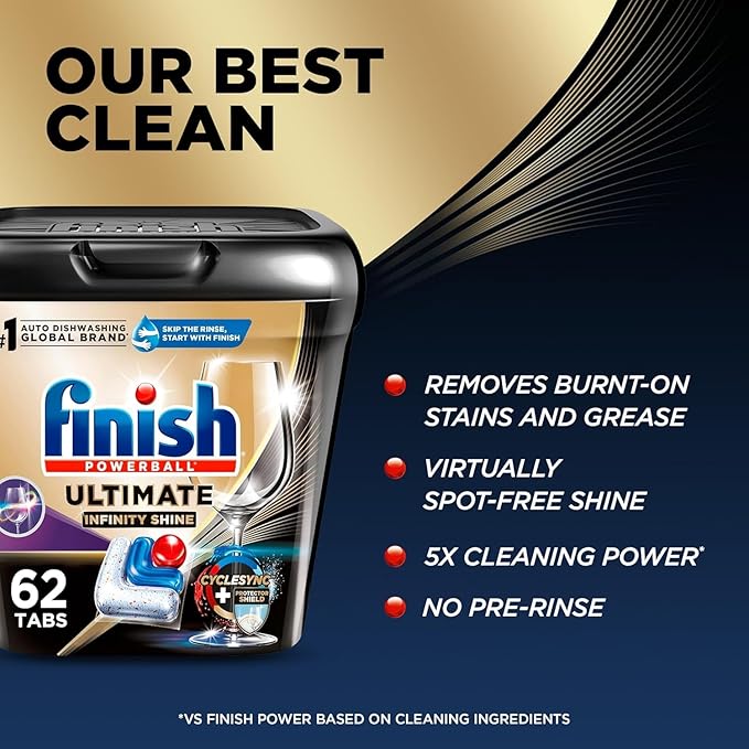 Finish Ultimate Deep Clean Bundle - Ultimate Dishwasher Detergent Pods (62ct), Jet Dry Rinse Aid (23oz) for Residue & Hard Water, Dishwasher Cleaner (8.45oz) For Grease & Limescale