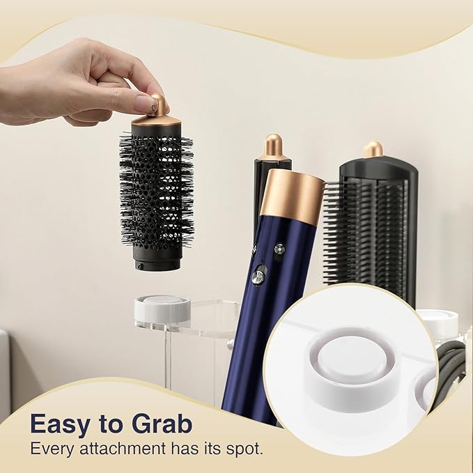 Acrylic Storage Holder for Dyson Airwrap Shark FlexFusion FlexStyle, Wall Mount Display Stand, Countertop Hair Tool Organizer for Vanity, Clear&White