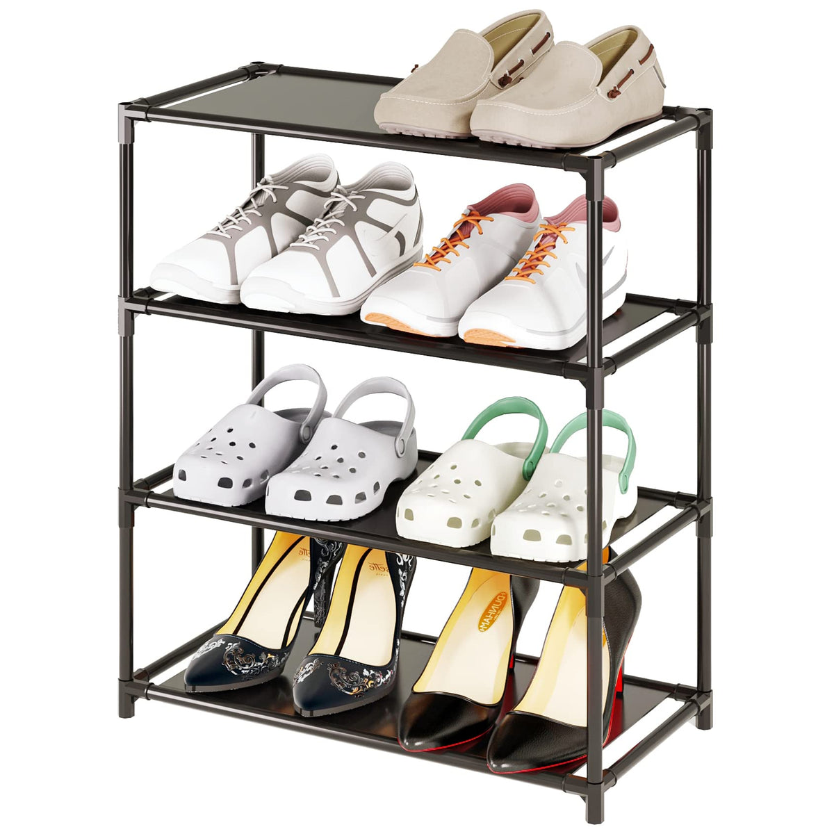 Small Shoe Rack 6-8 Pairs Sturdy Shoe Shelf 4-Tiers Narrow - Image 1