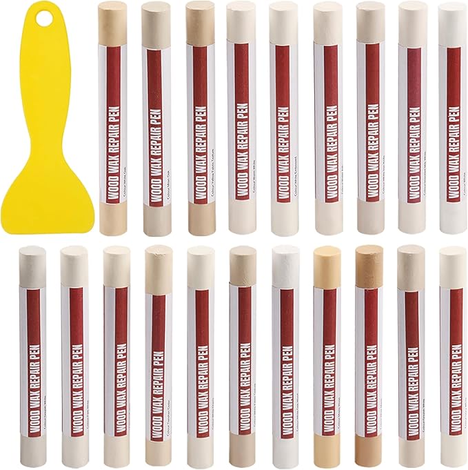 Wood Filler Sticks, 20 Colors Wood Repair Wax Crayons with Scraper, Wood Touch Up Markers for Repairing Scratches, Cracks, Holes in Cabinets, Floors, Tables and Doors[Light Color Series]