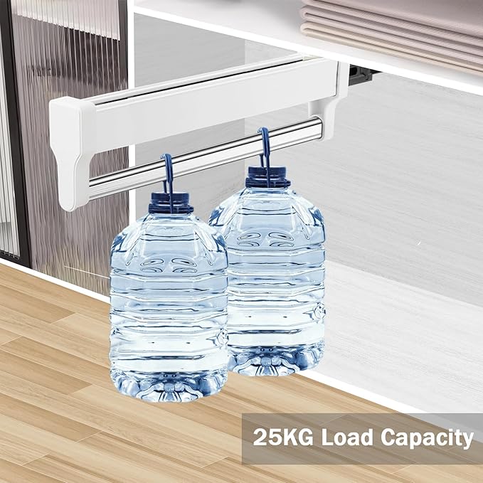 Pull Out Closet Valet Rod, Adjustable Sliding Heavy Duty Steel Top Mounted Clothes Storage Hanger Rail for Closet Wardrobe (597mm/23.5inch)