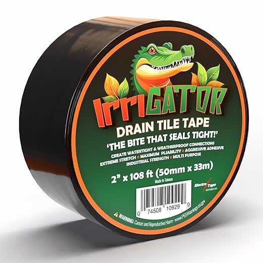 IrriGATOR Drain Tile Tape - 8.5 mil Premium Grade Stretchable PVC - 108ft Length - Ideal for Corrugated Metal Plastic and More (2" x 108ft)