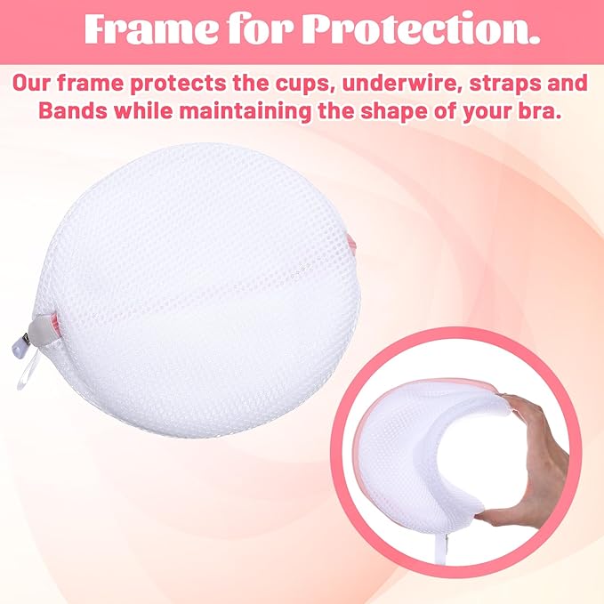 3 Pcs Bra Washing Bags for Laundry, Mesh Bra Laundry Bag with Zipper, Women Lingerie bags for Washing Delicates, Underwear Bag for Socks, Tights (White and Pink)