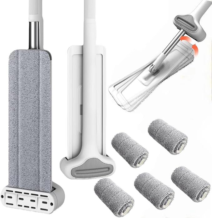 Wet Dry Flat Mop for Hardwood Floor Cleaning, with 6 Replaceable Washable Pads, 360° Swivel Hardwood Floor Cleaner for Home Kitchen Tile & Laminate Floors
