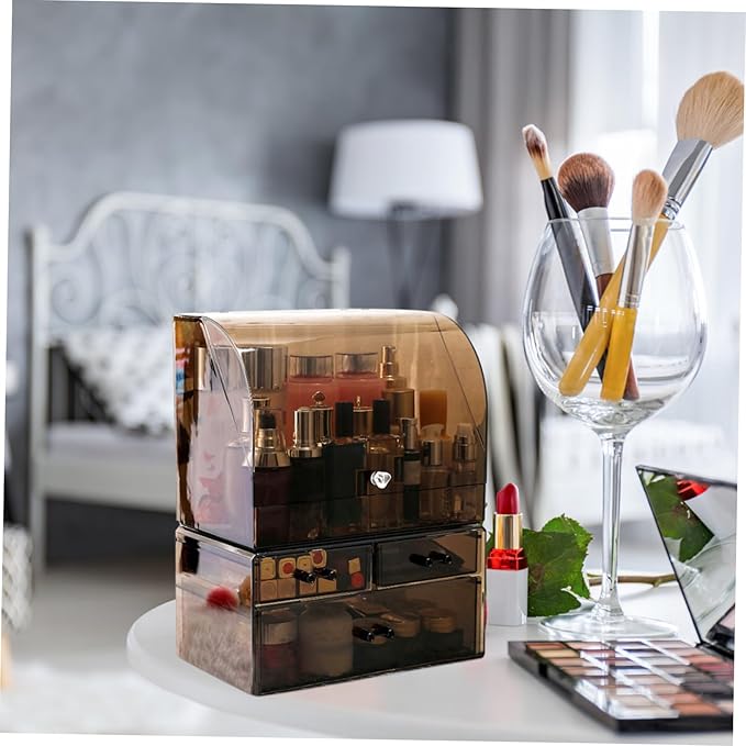 Baluue Tabletop Acrylic Storage Box for Cosmetics Makeup Organizer Cover Large Capacity Drawer Type for Dressing Tables and