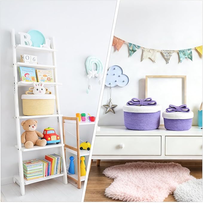 Cute Storage Baskets with Lids, Small Round Woven Rope Basket with Lid, Small Toy Box for Kids, Cat or Dog, Cute Basket for Gift, Toy or Home Decor, Chic Bow Handle (yellow)