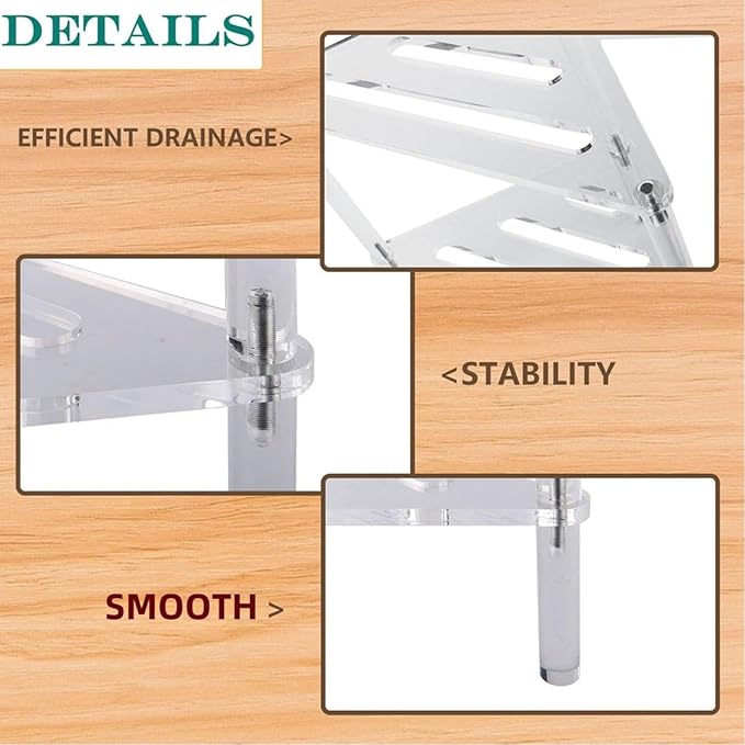 2 Tier Acrylic Corner Shower Caddy, Floor Standing Organizer with Easy Installation, Stylish and Versatile, Transparent Acrylic Material, Suitable for Humid Environment
