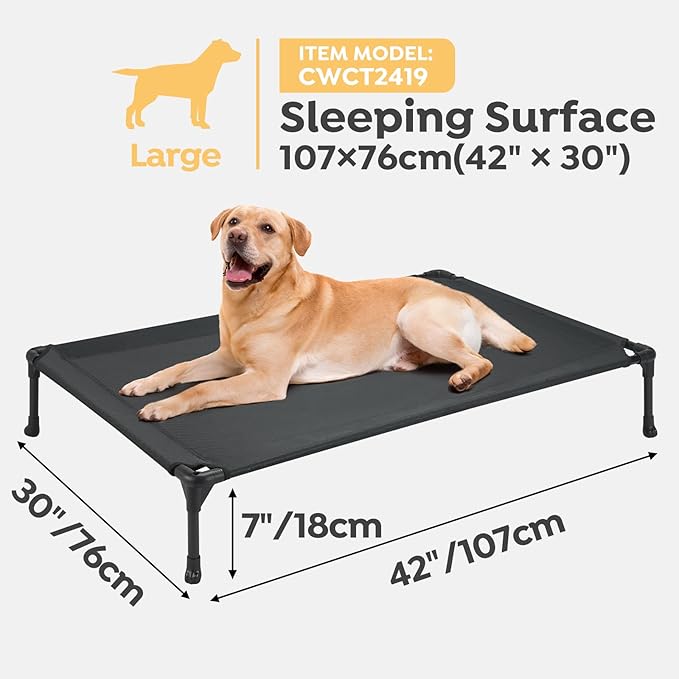 Veehoo 2 Pack Raised Dog Bed, Cooling Elevated Dog Bed, Portable Pet Cot with Washable & Breathable Mesh, No-Slip Feet, Durable Dogs Cots Beds for Large Dogs, 42" x 30", Black, CWC1803-L