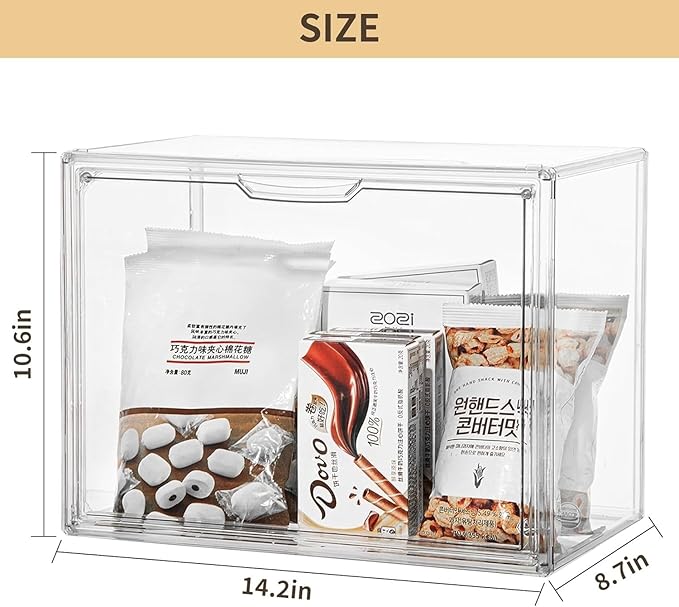 Clear Storage Bins with Lids, 5 Pack Acrylic Display Case with Magnetic Door for Cosmetic Collectibles Large Figures Models, Stackable Acrylic Storage Box for Home Office Living Room Dorm
