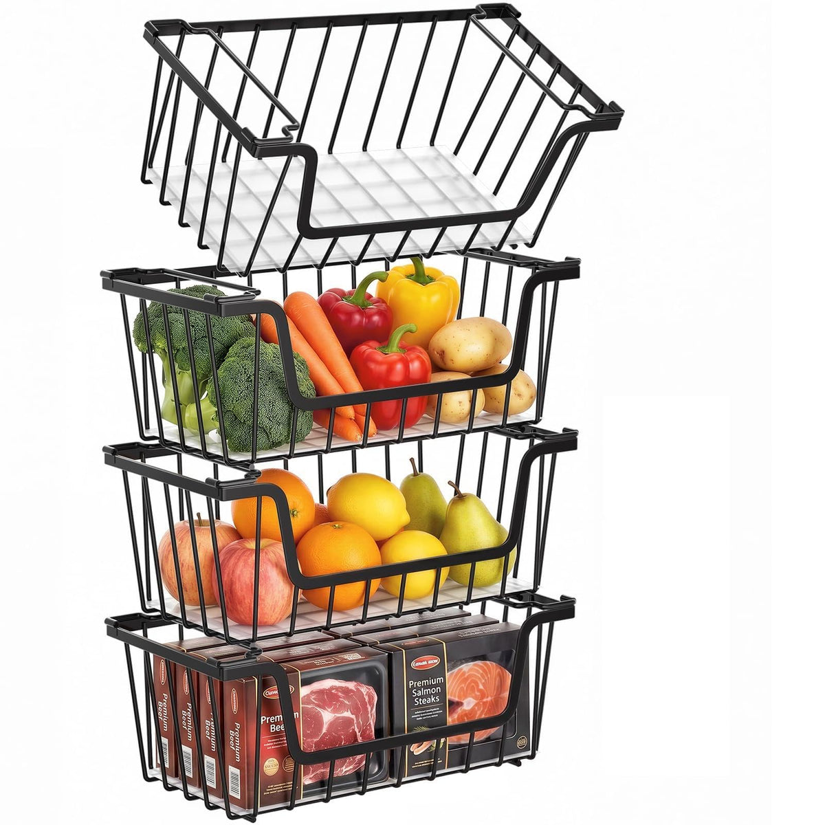 Stackable Storage Bins 4 Pcs Wire Baskets Freezer | Home Organization - Image 1