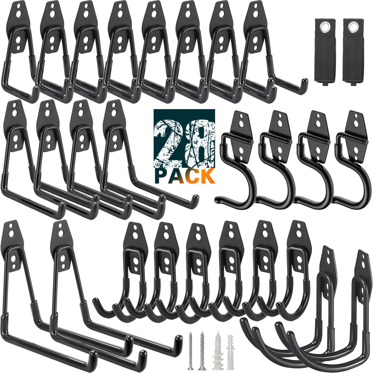 28 Pack Heavy Duty Garage Hooks, Utility Wall Mounted | Garage Storage - Image 1