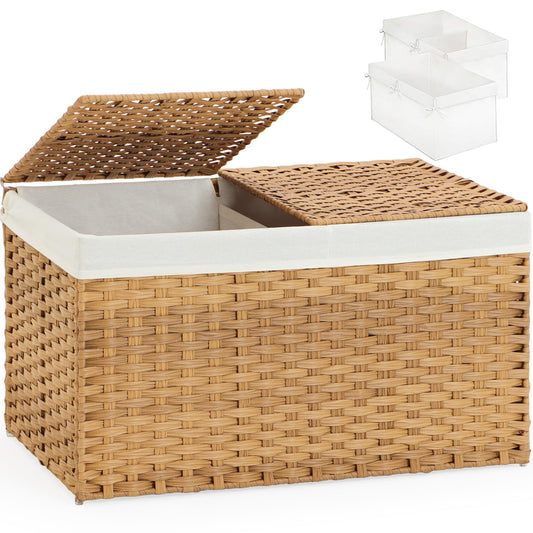 SETVSON Storage Basket with Lid Rattan Woven Storage Baskets - Image 1