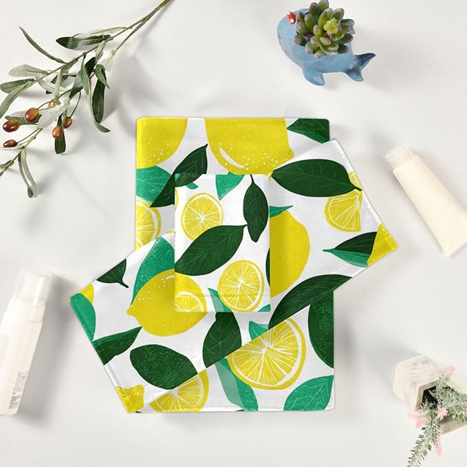 Pfrewn Fresh Lemon Towels Set of 3 Yellow Lemons Leaves Bathroom Towel Soft Absorbent Bath Hand Towels Washcloth Guest Towel Sets Bathroom Decorations