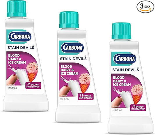 Carbona Stain Devils® #4 | Blood, Dairy & Ice Cream | Professional Strength Laundry Stain Remover | Multi-Fabric Cleaner | Safe On Skin & Washable Fabrics | 1.7 Fl Oz, 3 Pack