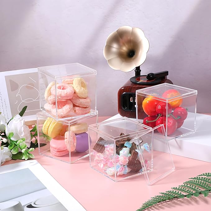 12 Pcs Clear Acrylic Box with Lid, Decorative Plastic Display Box, Acrylic Gift Boxes Mini Acrylics Containers Tiny Square Boxes Clear Storage Containers for Candy Jewelry Cosmetics 3x3x3 Inch