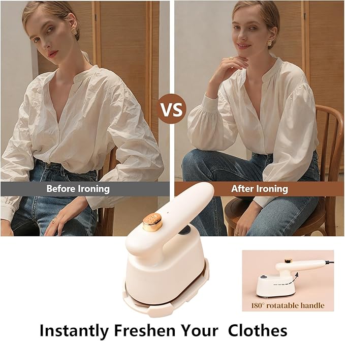 Mini Travel Steamer Iron for Clothes, 2-in-1 Dry & Steam Iron, Fast Heat Portable Garment Steamer, Flat & Vertical Ironing, Precision Tip, Lightweight Compact for Travel & Dorm