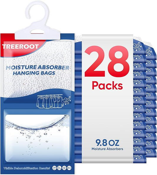 28 Pack Moisture Absorbers for Closet, 9.8OZ Hanging Closet Dehumidifier Bags, Hanging Humidity Absorber in Wardrobes, Kitchens and Bathrooms