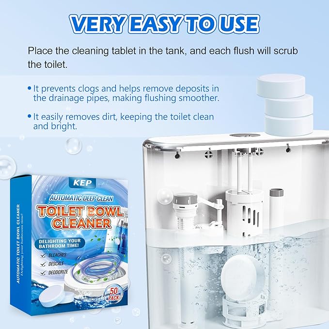 Automatic Toilet Bowl Cleaner-Deep Cleaning Bleach Tablets, Descale & Deodorize, Fresh Scent, Septic Safe–toilet tank tablets easy to use .Delight Your Bathroom Time!(50 Pack) Long-Lasting recommend